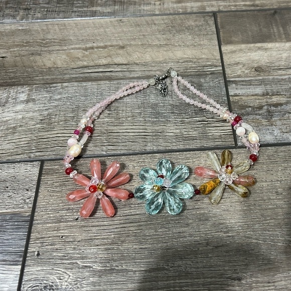 Nakamol Pink, Blue, and Gold Floral Necklace - Picture 1 of 9